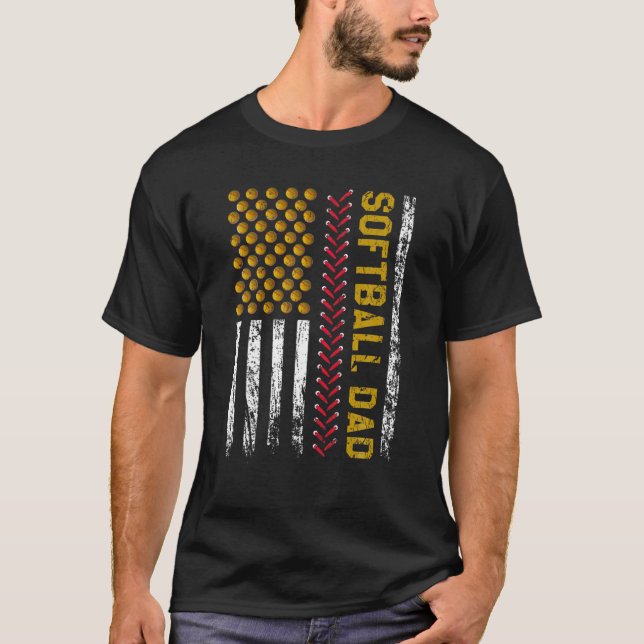 Manar New First Pappa Softball Pappa American Flag T Shirt (Framsida)