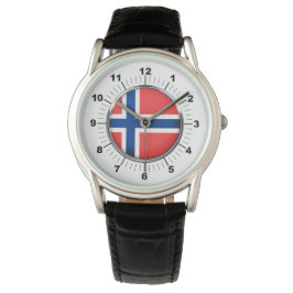 Manar Norge Flagga Black Leather Strap Watch Armbandsur