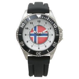 Manar Norge Flagga Black Rubber Strap Watch Armbandsur