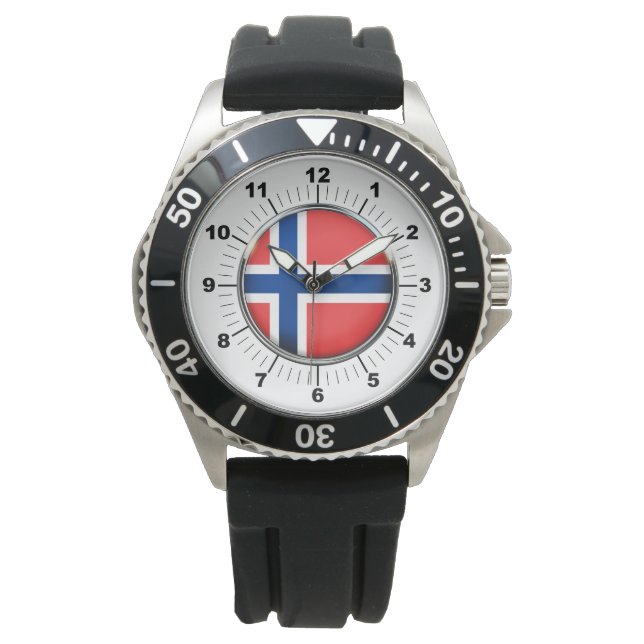 Manar Norge Flagga Black Rubber Strap Watch Armbandsur (Framsida)
