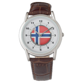 Manar Norge Flagga Classic Brown Leather Watch Armbandsur