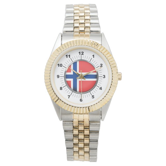 Manar Norge Flagga Two-Tone Bracelet Watch Armbandsur (Framsida)