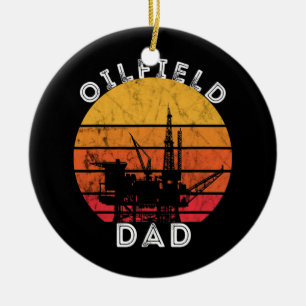 Manar Oil Rig Retro Sunset Oilfield Pappa Worker Julgransprydnad Keramik