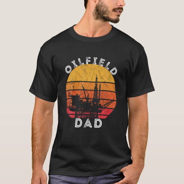 Manar Oil Rig Retro Sunset Oilfield Pappa Worker O T Shirt (Framsida)