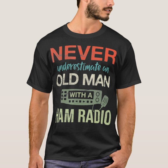 Manar Old Man med ham Radio Antenna Ham Radio T Shirt (Framsida)