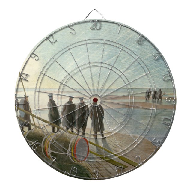 Manar på stranden (farligt arbete vid lågvatten) darttavla (Framsidan)