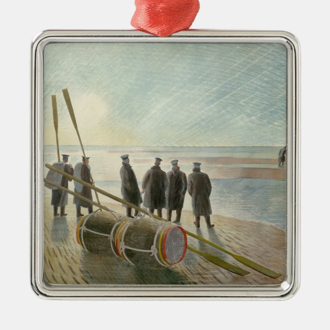 Manar på stranden (farligt arbete vid lågvatten) julgransprydnad metall (Framsidan)