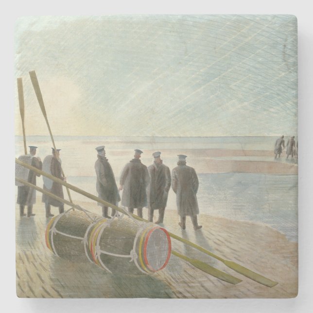 Manar på stranden (farligt arbete vid lågvatten) stenunderlägg (Framsidan)