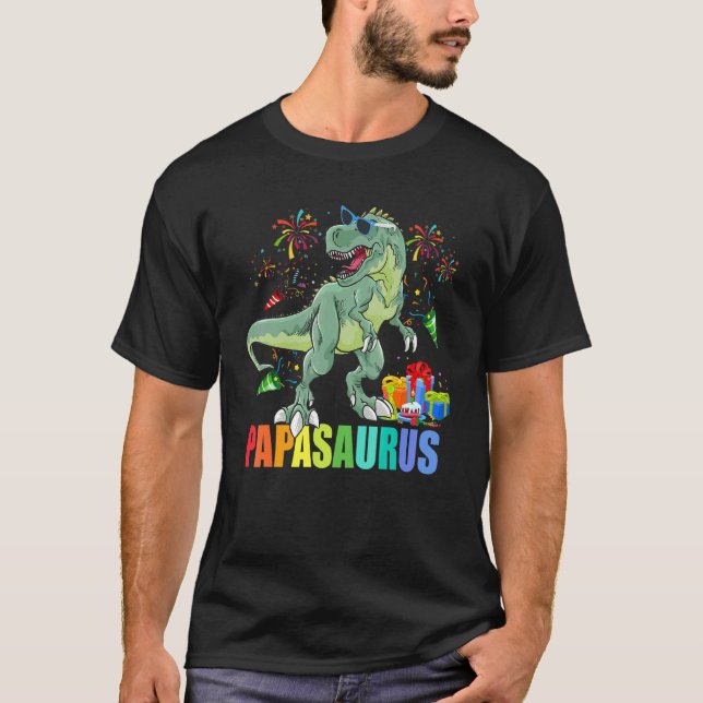 Manar Papasaurus Birthday Rex Dinosaur Pappa Sauru T Shirt (Framsida)