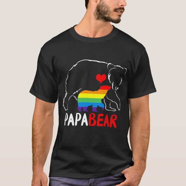 Manar Pappa Bear Proud Pappa Pappa Rainbow Flagga T Shirt (Framsida)
