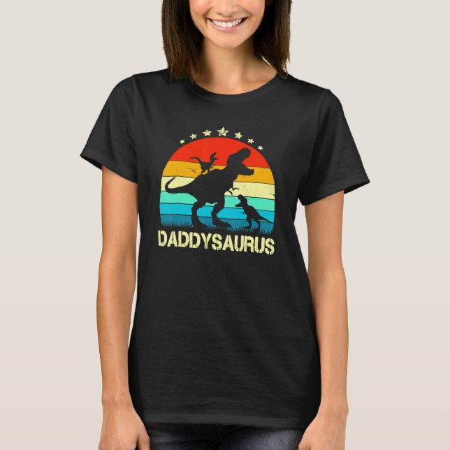 Manar pappa Dinosaur Daddysaurus 2 Two Kids Far" T Shirt (Framsida)