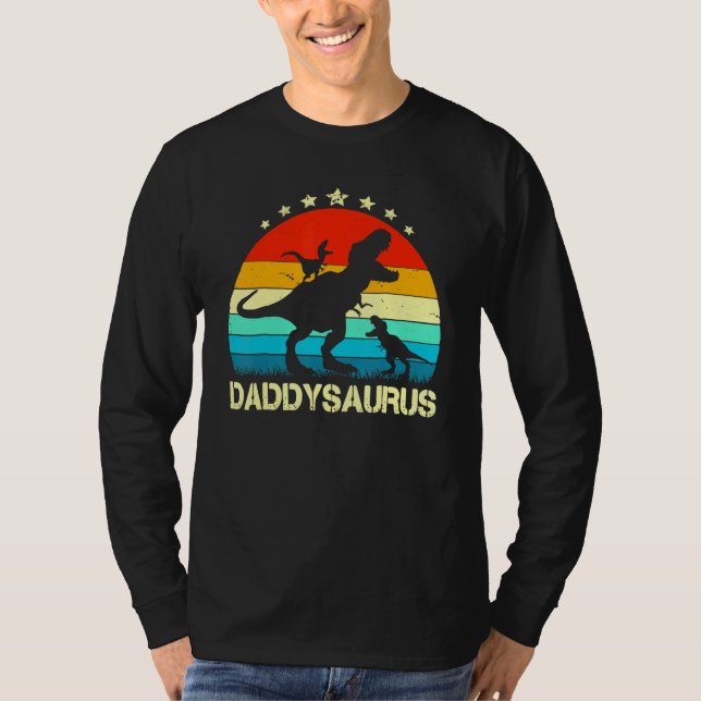 Manar pappa Dinosaur Daddysaurus 2 Two Kids Far" T Shirt (Framsida)