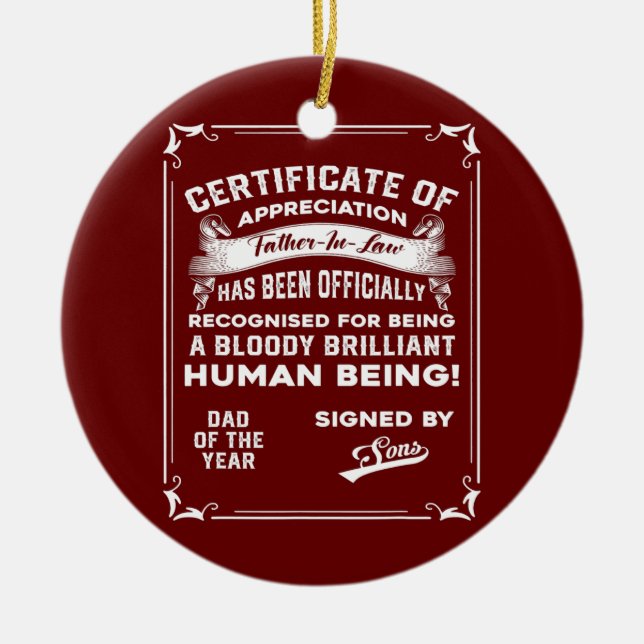 Manar Pappa gåva från Son Certificate Far i juridi Julgransprydnad Keramik (Framsidan)
