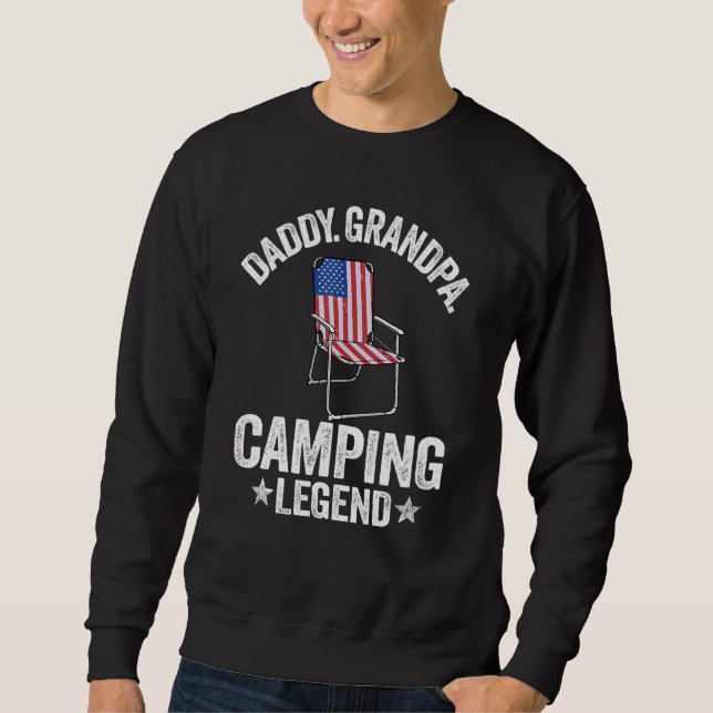 Manar pappa Grandpa Camping Legend American Flagga Lång Ärmad Tröja (Framsida)