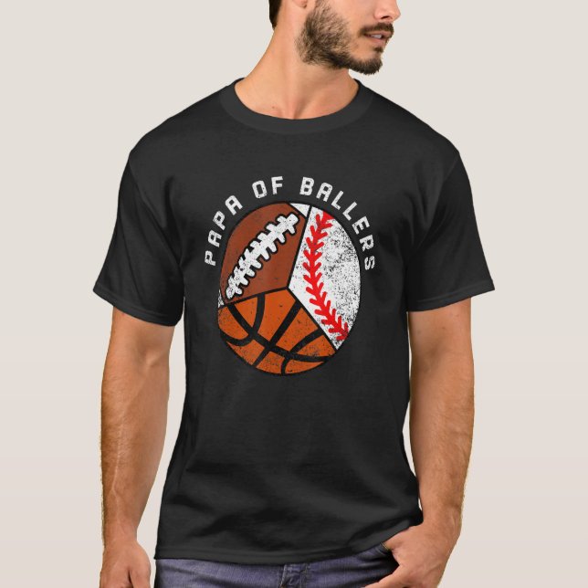 Manar Pappa i basket Basketball-fotboll i Ballers T Shirt (Framsida)