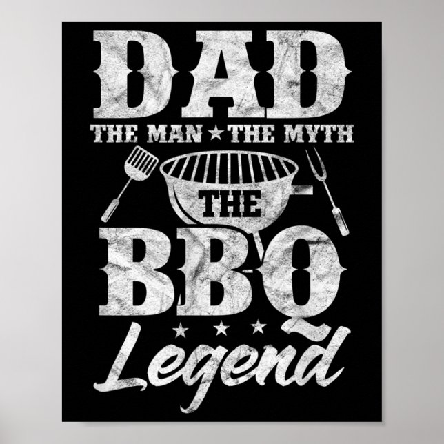 Manar Pappa mannen Myth Bbq Barbeque Grill Funny Poster (Framsidan)