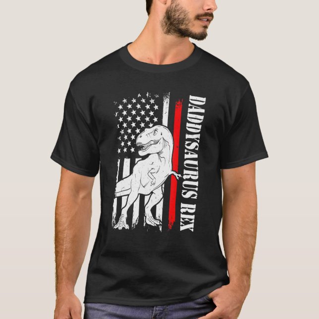 Manar pappa Saurus Rex Daddysaurus American Flagga T Shirt (Framsida)