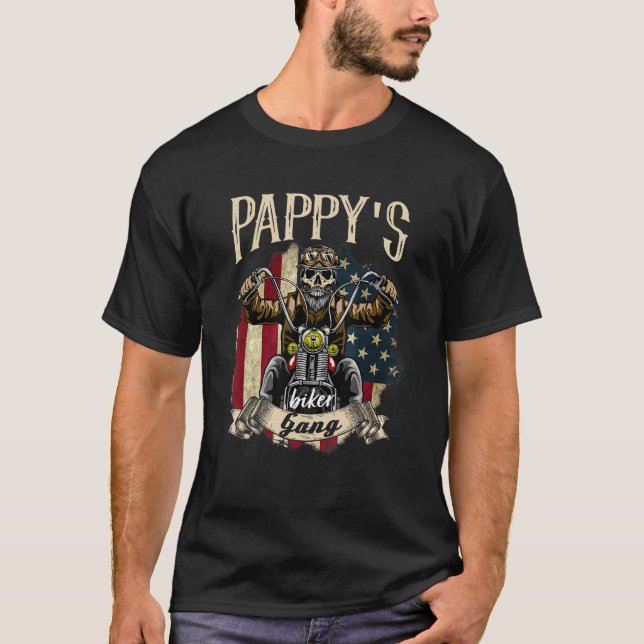 Manar Pappy Biker Gang Flagga Pappy Rides Bike T Shirt (Framsida)