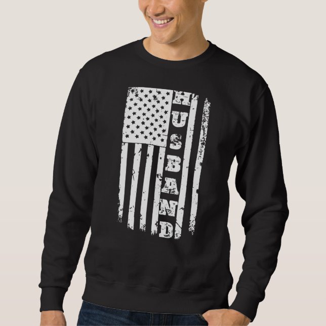 Manar Patriotic American Flagga Day Pappa Husb Lång Ärmad Tröja (Framsida)