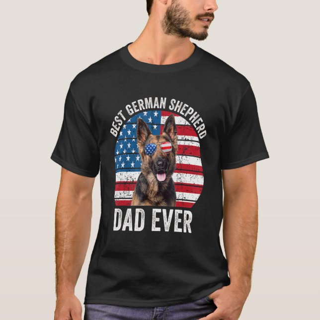 Manar Patriotic German Shepherd Pappa American Fla T Shirt (Framsida)