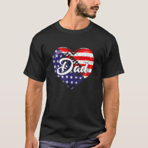 Manar Patriotic Rugby Pappa American Flagga Heart  T Shirt