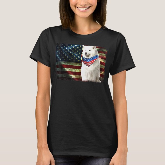 Manar Patriotic Samoyed American Flagga Hund Women T Shirt (Framsida)