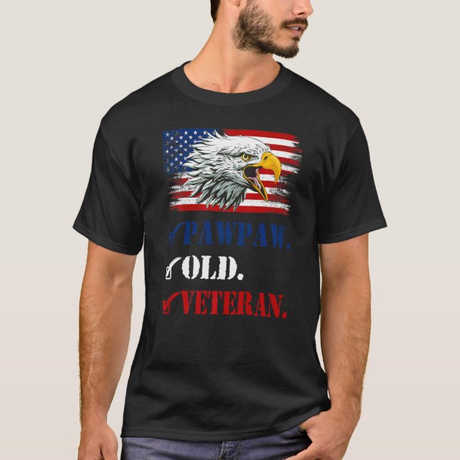Manar Pawpaw Old Veteran American Eagle Flagga Coo T Shirt (Framsida)