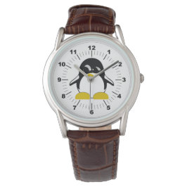 Manar Penguin Classic Brown Leather Strap Watch Armbandsur