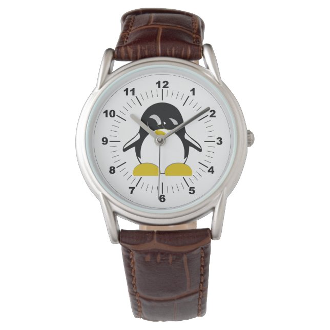 Manar Penguin Classic Brown Leather Strap Watch Armbandsur (Framsida)