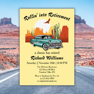 Manar Pension Retro Classic Blue Car Desert Inbjudningar