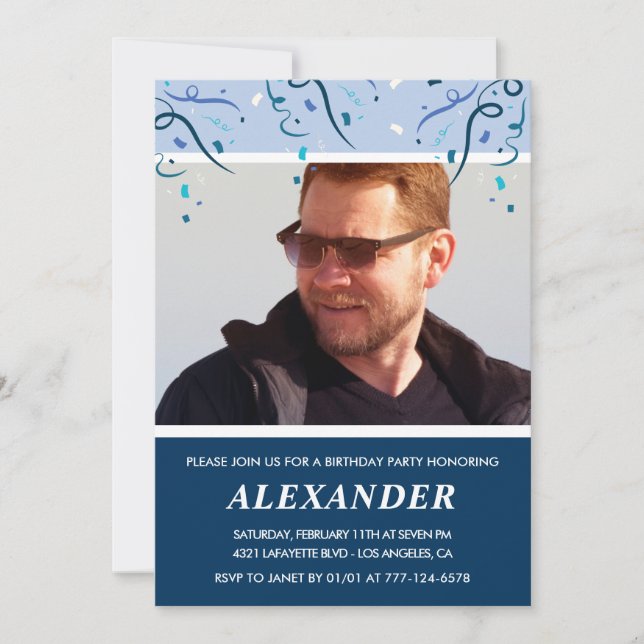 Manar Photo Navy Blue 67-årsinbjudningar Inbjudningar (Framsida)