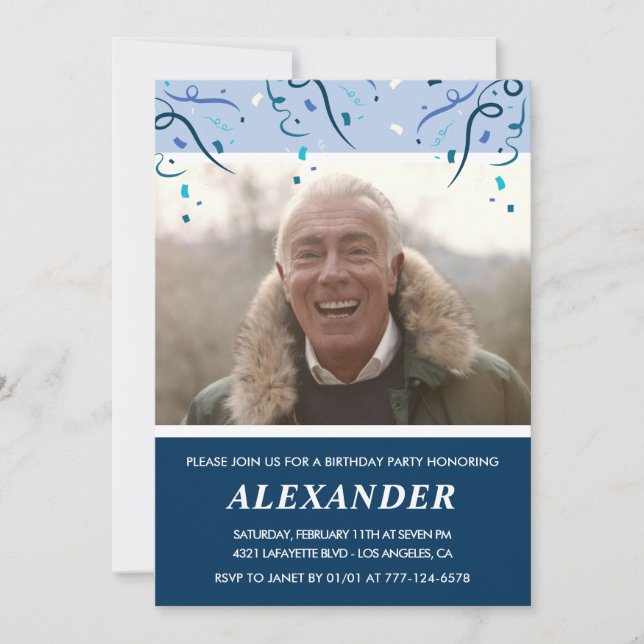 Manar Photo Navy Blue 76-årsdag Inbjudningar (Framsida)