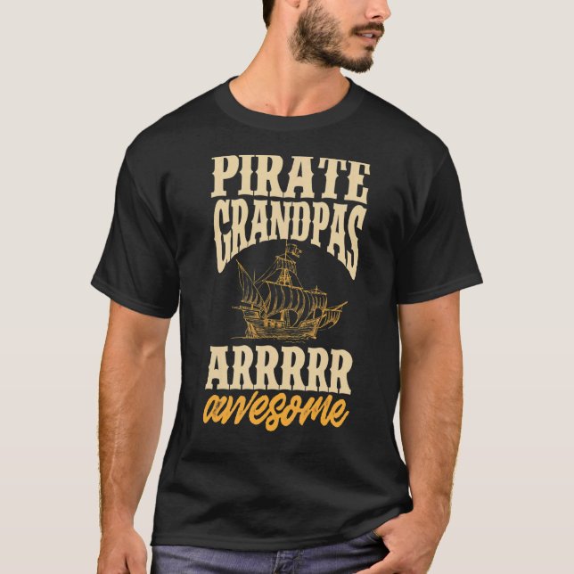 Manar Pirat Grandpa Jolly Roger Freebooter 3 T Shirt (Framsida)
