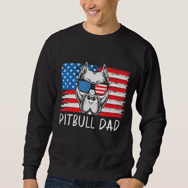 Manar Pitbull Pappa American Pit Bull Dog Us Flagg Lång Ärmad Tröja (Framsida)