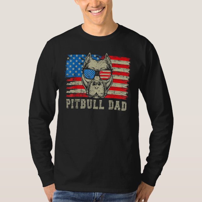 Manar Pitbull Pappa American Pit Bull Dog Us Flagg T Shirt (Framsida)