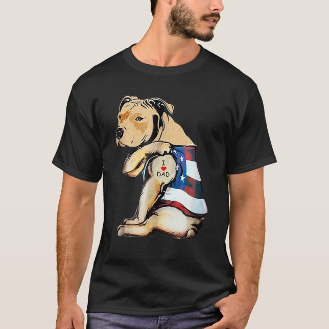 Manar Pitbulls Hund Tattoo I Kärlek Pappa T Shirt (Framsida)