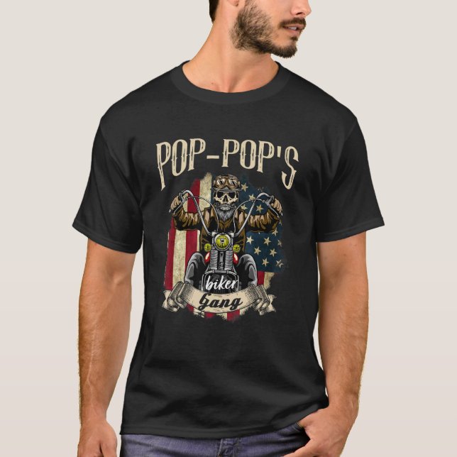 Manar Pop Pop Biker Gang Flagga Pop Rides Bike T Shirt (Framsida)