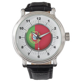Manar Portugal Flagga Black Leather Strap Watch Armbandsur