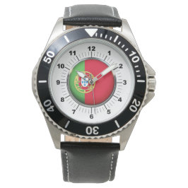 Manar Portugal Flagga Black Leather Strap Watch Armbandsur