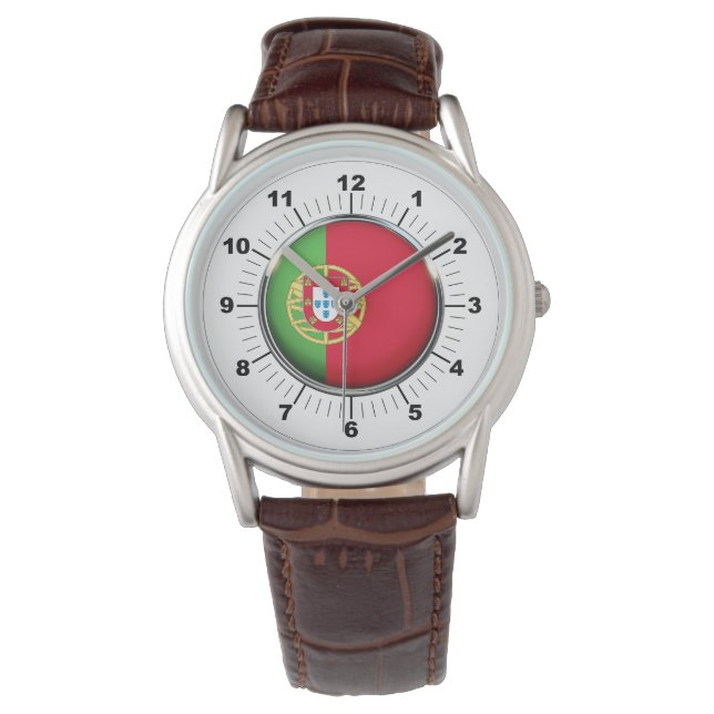 Manar Portugal Flagga Brown Leather Strap Watch Armbandsur (Framsida)