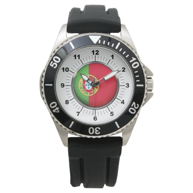 Manar Portugal Flagga Krona Black Strap Armbandsur (Framsida)