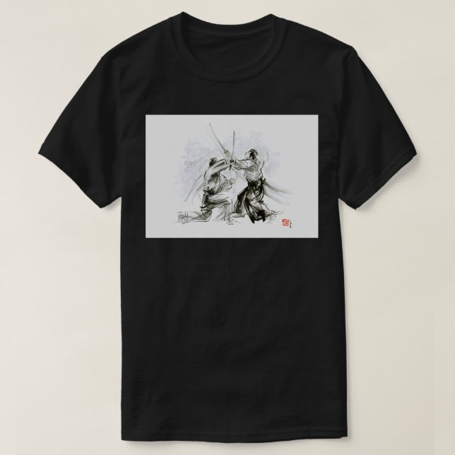Manar presentidéer aikido martial konst bläck teck t shirt (Design framsida)