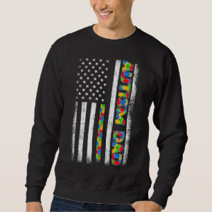 Manar Proud Autism Pappa Amerikanska Flagga Fars d Lång Ärmad Tröja