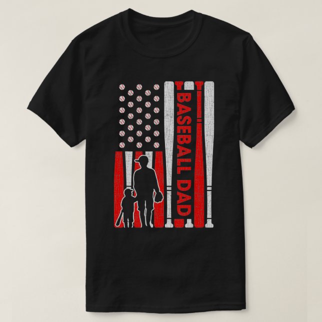 Manar Proud Baseball Pappa American Flagga Sports  T Shirt (Design framsida)
