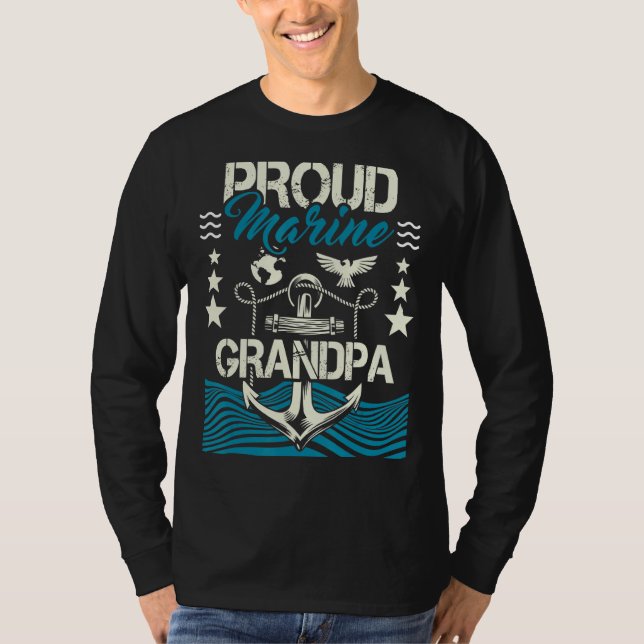 Manar Proud Marine Grandpa Granddad Pappa Pops T Shirt (Framsida)