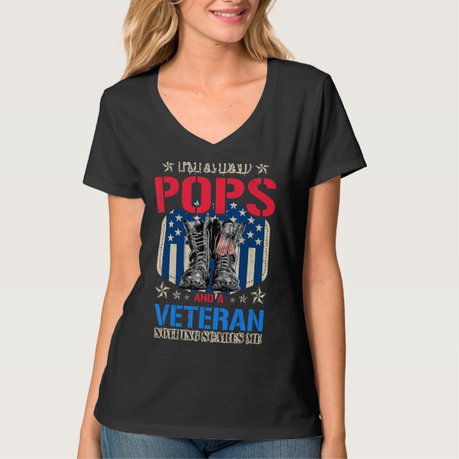 Manar Proud Pappa Pops och Veteran Fars dag US FLA T Shirt (Framsida)