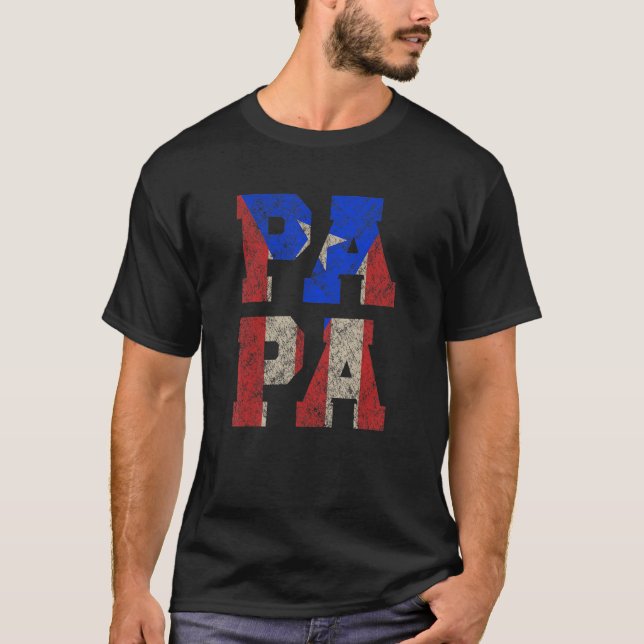 Manar Puerto Rico Pappa med Puerto Rican Flagga T Shirt (Framsida)