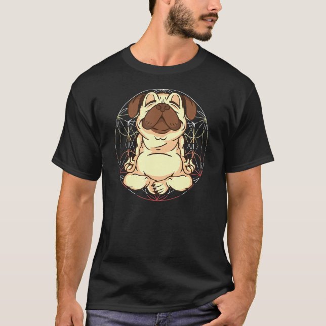 Manar Pug Puppy Yoga I Meditation Hund Animal Kärl T Shirt (Framsida)