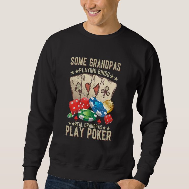 Manar Real Grandpas Play Poker Casino Gambling Lång Ärmad Tröja (Framsida)