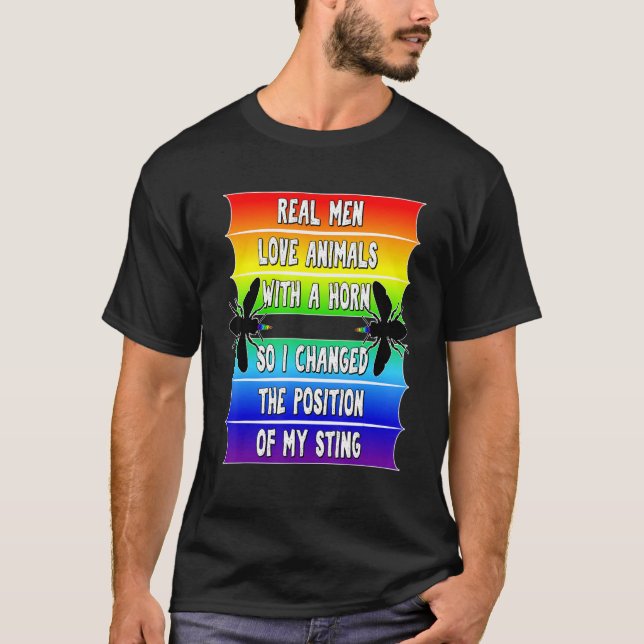 Manar Real Manar Pride LGBTQ Bees Funny Gay Rainbo T Shirt (Framsida)